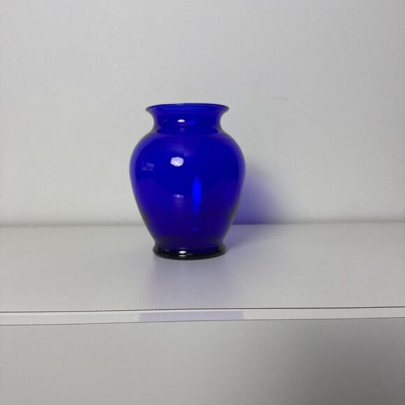 Cobalt Blue Glass Vase With Rounded Design For Home Decor - Picture 2 of 4